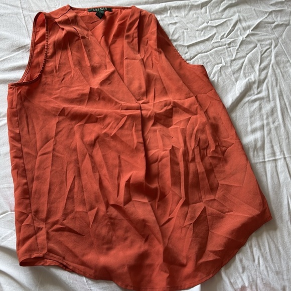 Ralph Lauren Sleeveless Blouse | Bright Orange V-Neck Top | Workwear Chic Size 6 - Picture 3 of 5